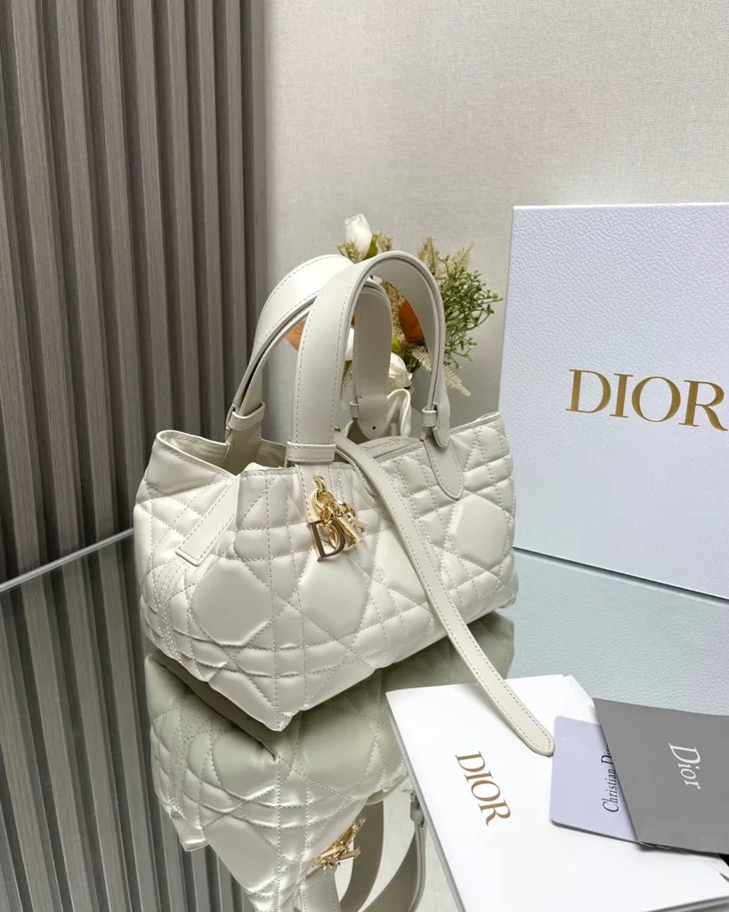 Ivory Soft Quilted Tote — angled side view