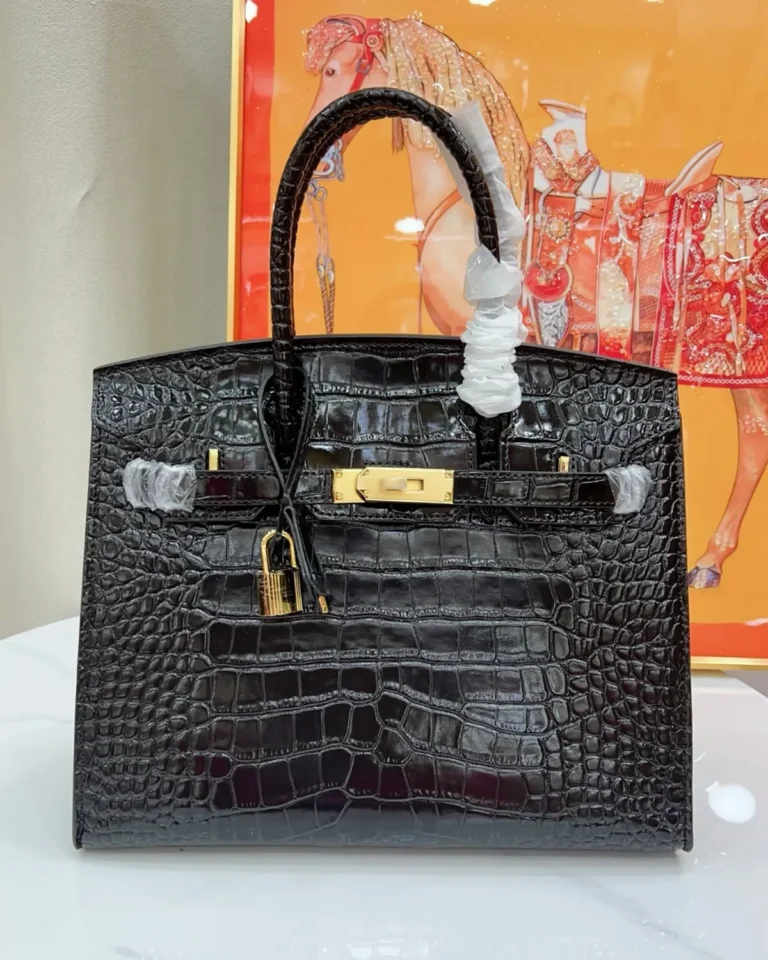 Black Glossy Scale-Texture Top-Handle Bag — front view