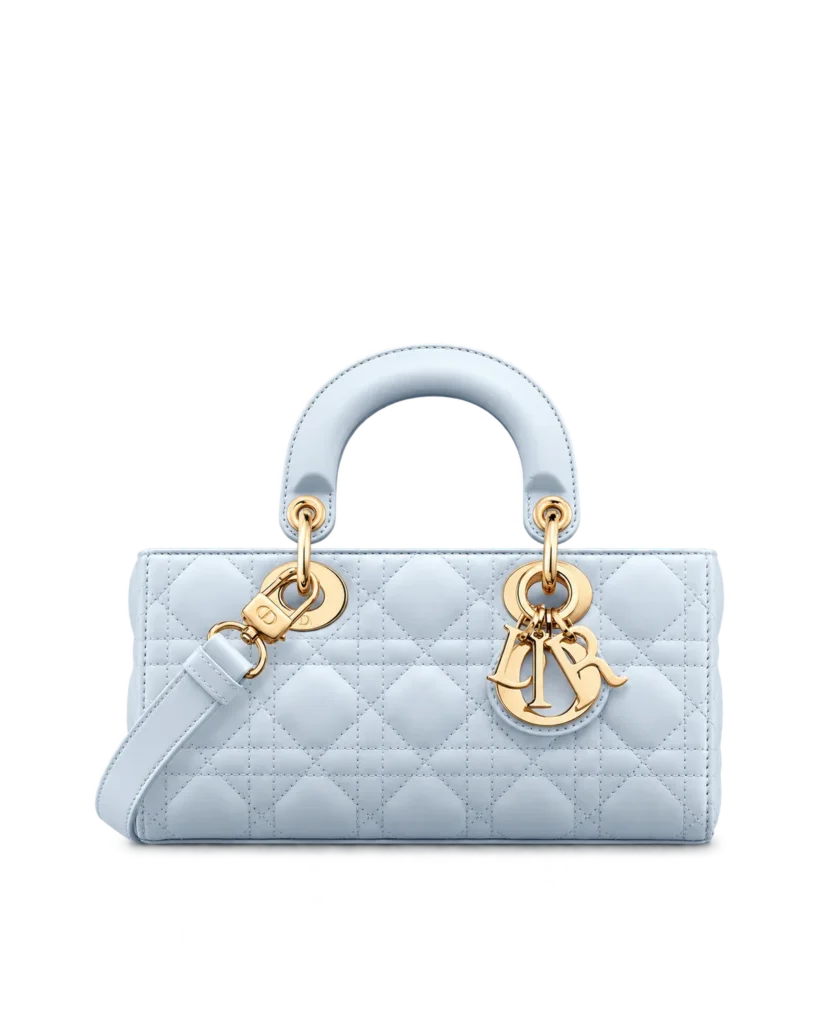 Pale Blue Horizontal Quilted Top Handle Bag — main view