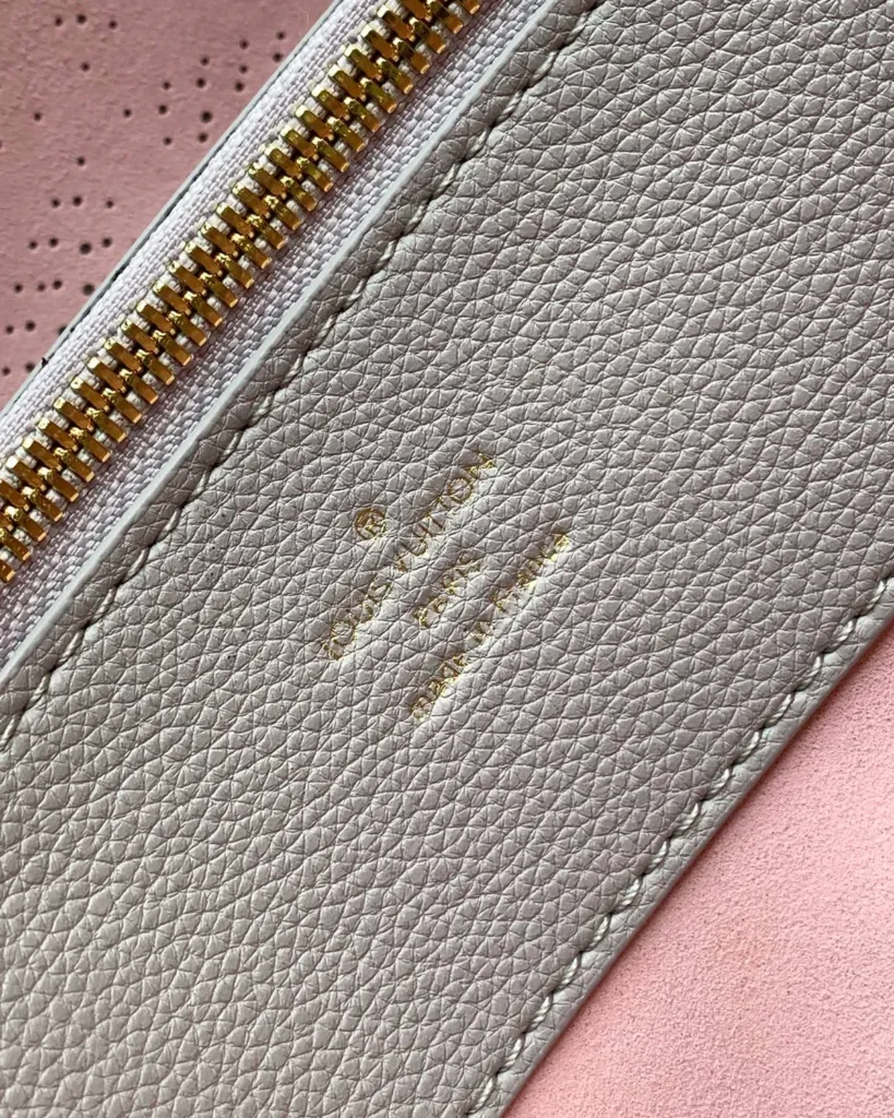 Pale Gray Perforated Monogram Chain Tote — interior panel view