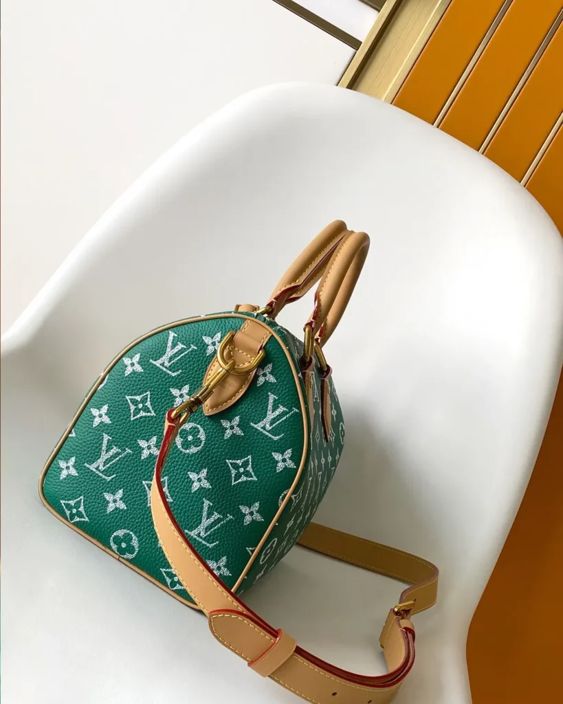 Green and White Monogram Duffle Bag — side view