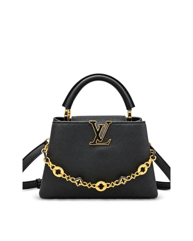 Black Floral-Chain Top-Handle Bag — main view