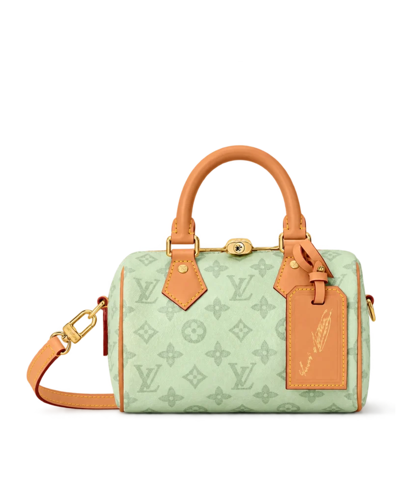 Pale Green Monogram Boston Bag — upright front view