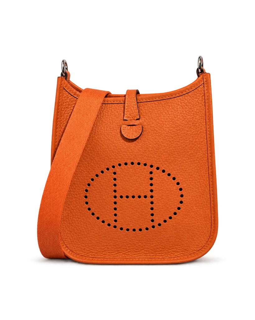 Evelyne-Inspired Mini Orange Crossbody Bag, front with matching strap