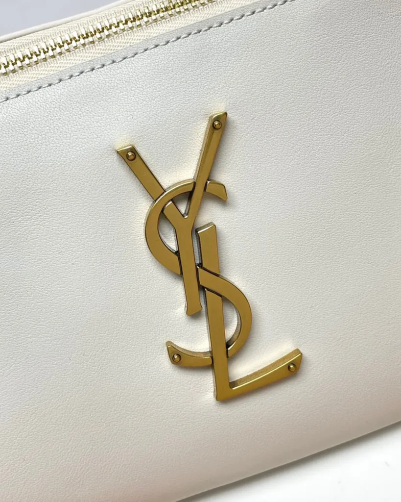 Cream Smooth-Look Zip Belt Bag — logo detail view