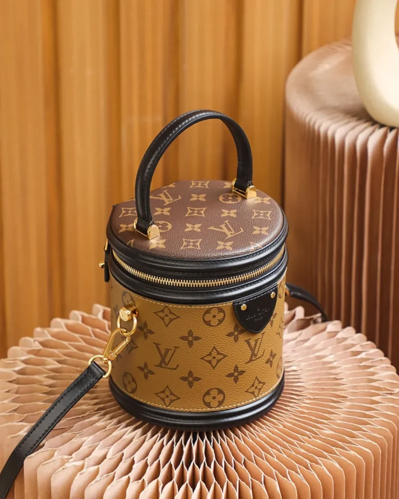 Tan Monogram Cylindrical Vanity Bag — top view