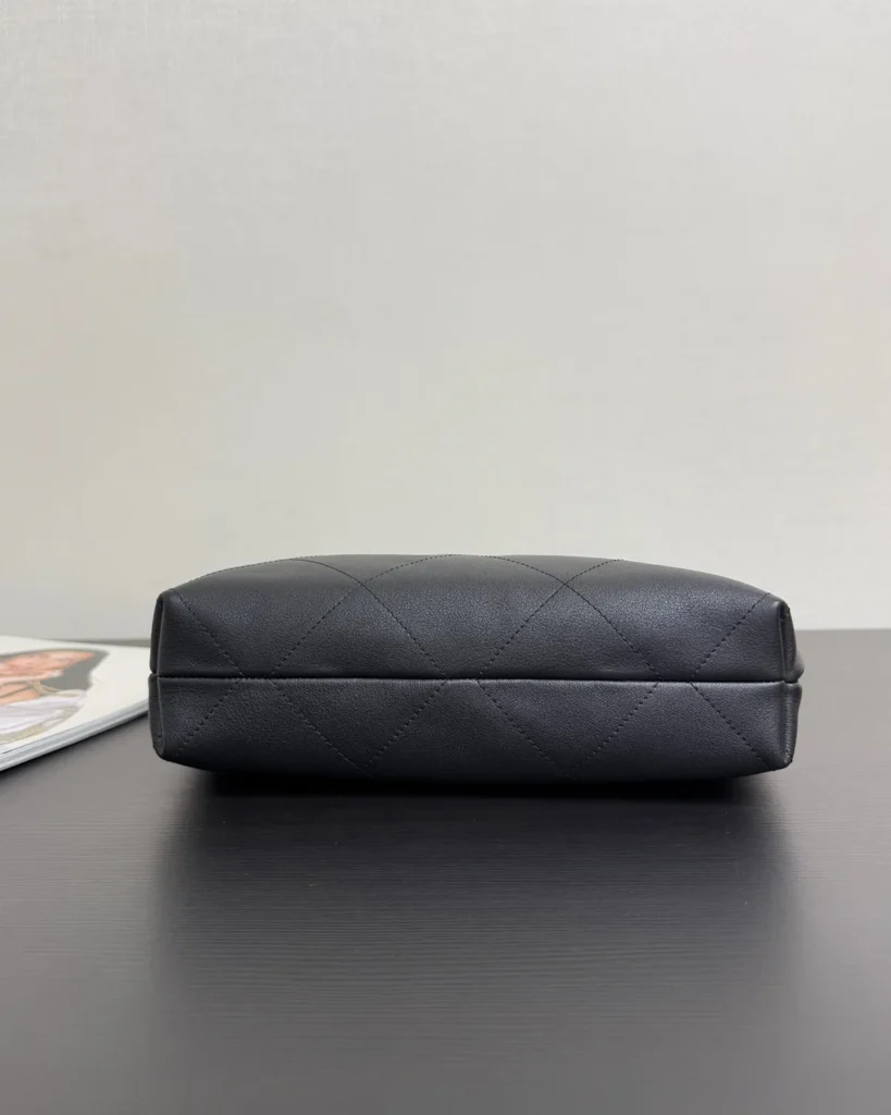 Black Quilted Chunky-Chain Hobo Bag — base view