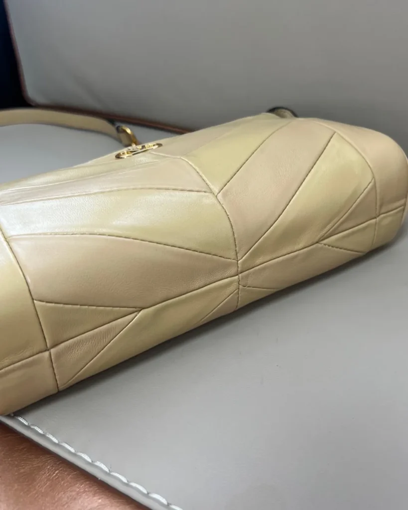 Beige Chevron Zip-Top Chain Bag — base view
