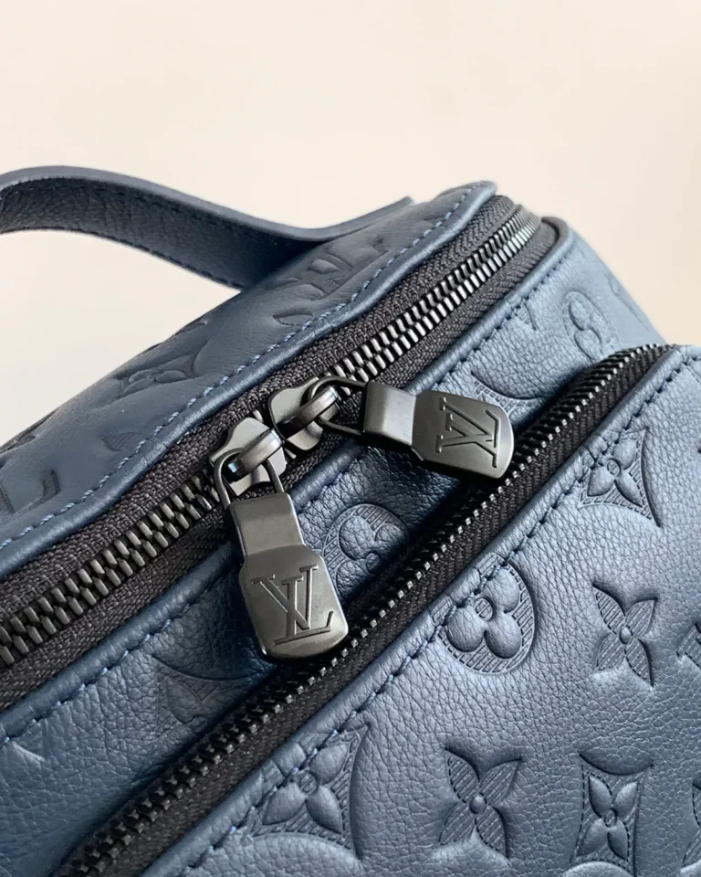 Navy Embossed-Monogram Belt Bag