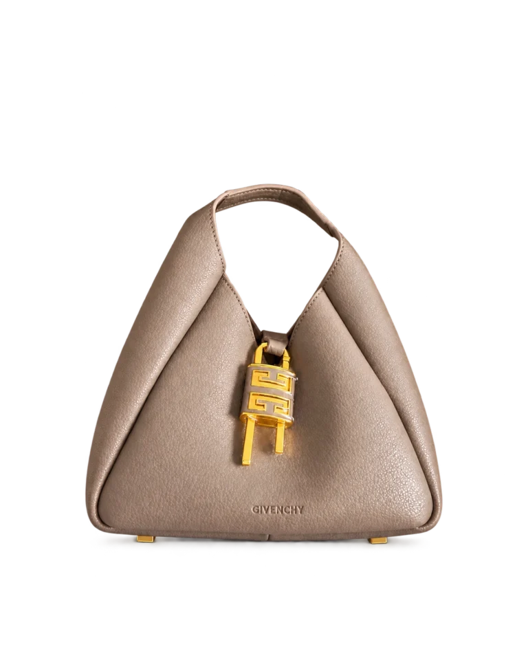 Taupe Sculptural Padlock Hobo — upright front view