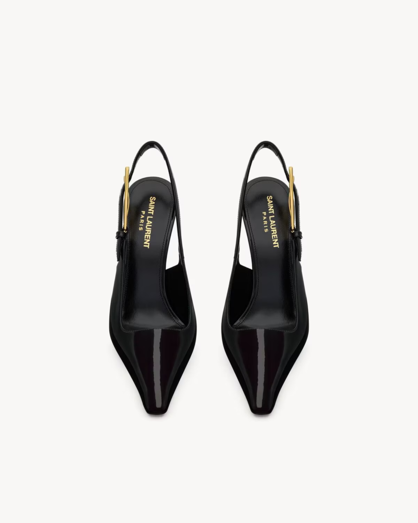 Black Patent-Style Slingback Pumps with Geometric Heel — 3