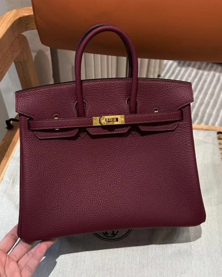 Burgundy Grained Top-Handle Bag — closed front view