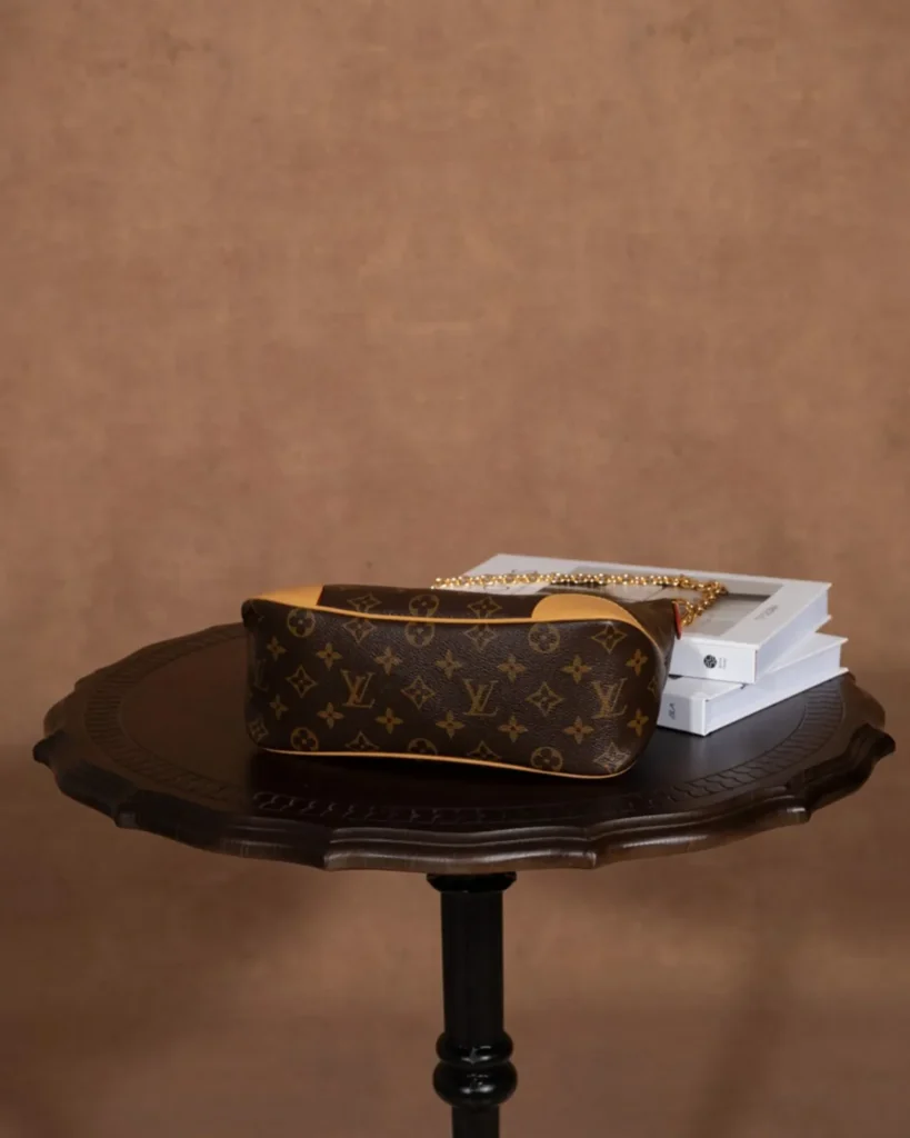 Brown Monogram Crescent Bag with Tan Corners — base view