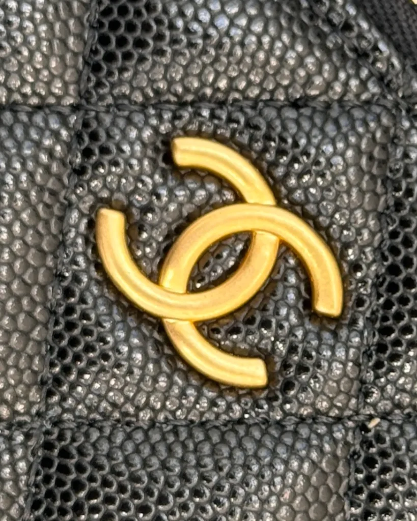 Black Quilted Chain-Handle Vanity Bag — ornament detail view