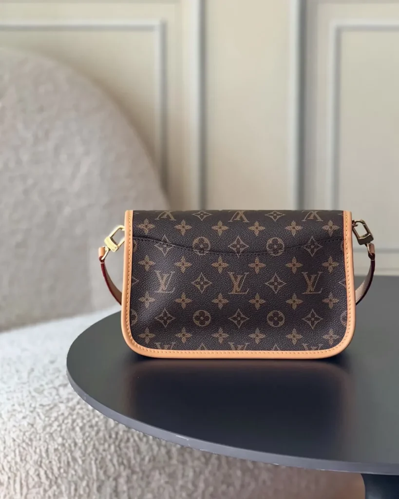 Brown Monogram Buckle Satchel — rear view