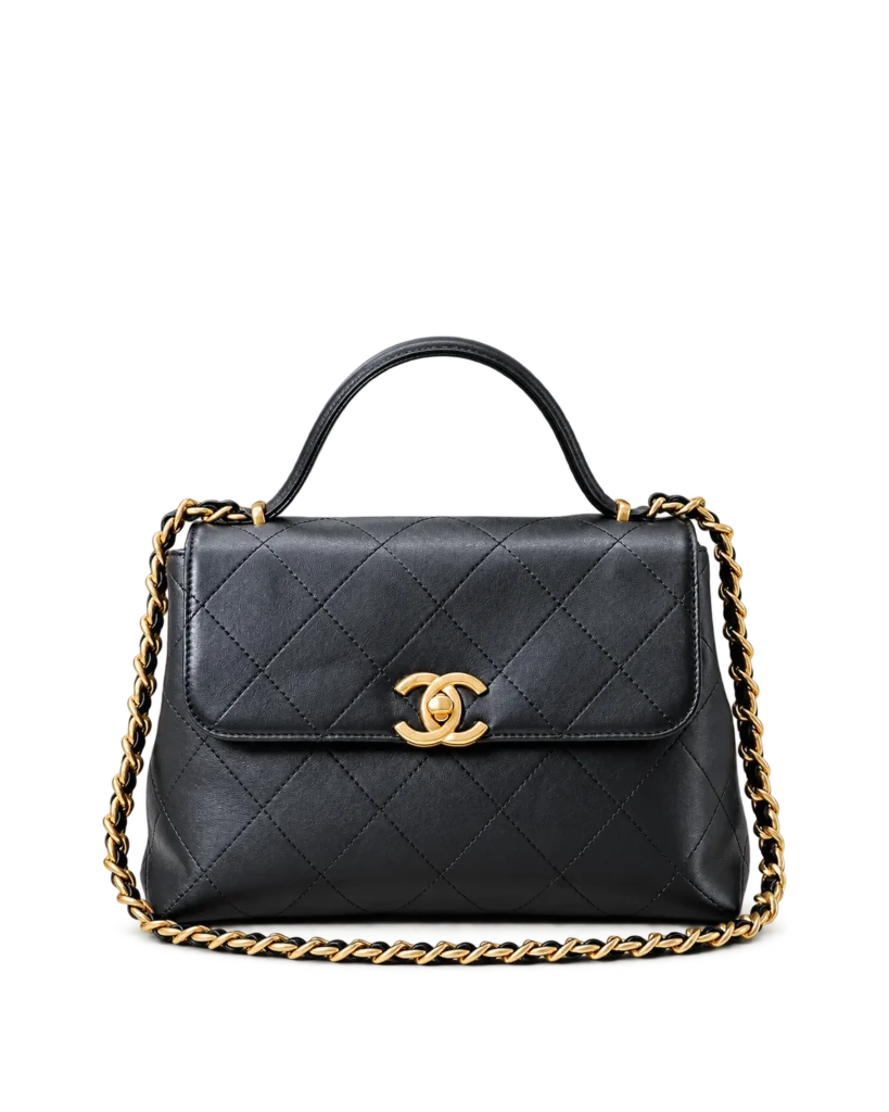 Black Quilted Top-Handle Flap Bag — main view