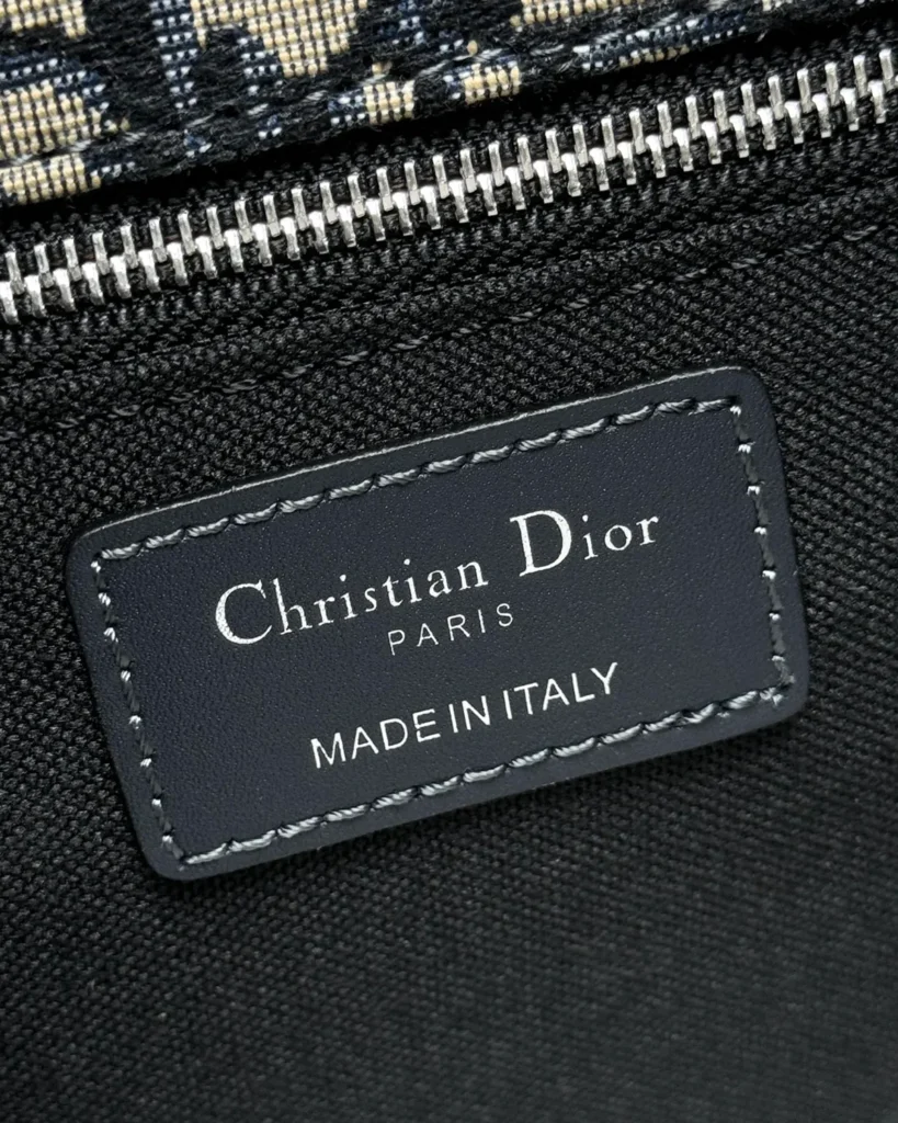 Navy Monogram Box Flap Bag — interior label view