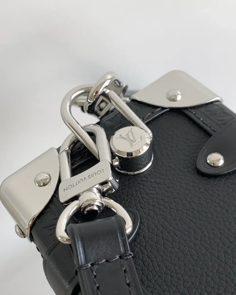 Black Silver-Tone Corner Shoulder Bag — strap clip view