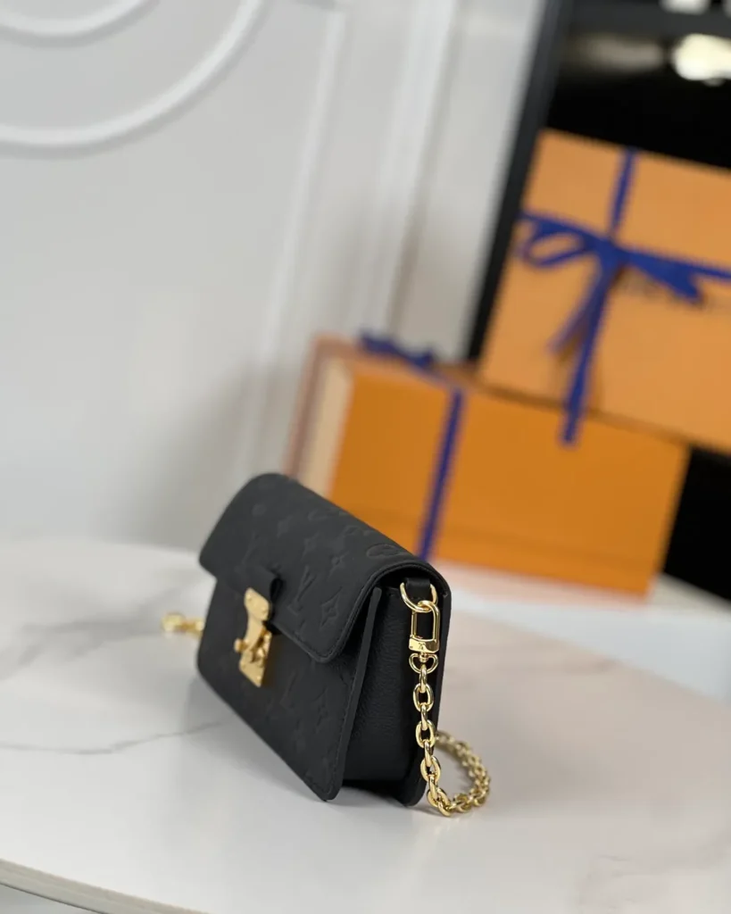 Black Embossed Flap Chain Wallet — side view