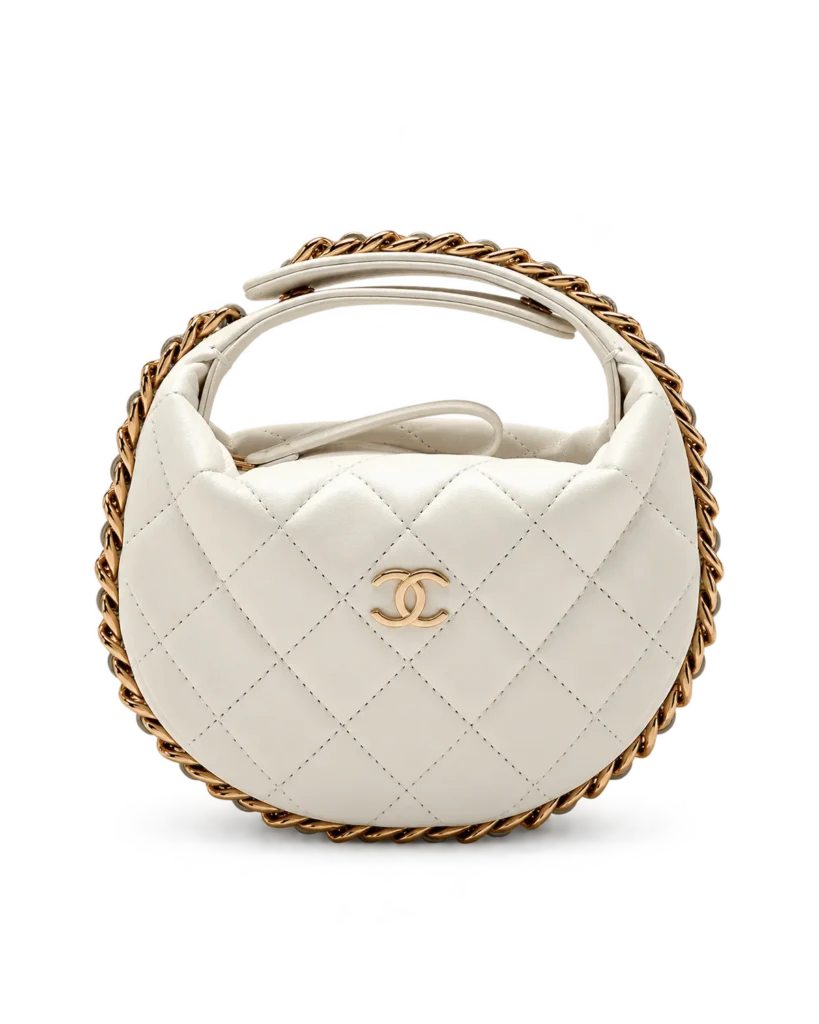 Ivory Quilted Round Chain-Edge Bag — main view