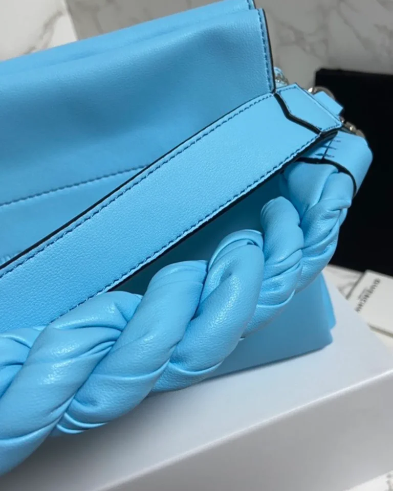 Blue Braided-Handle Flap Bag — braid detail