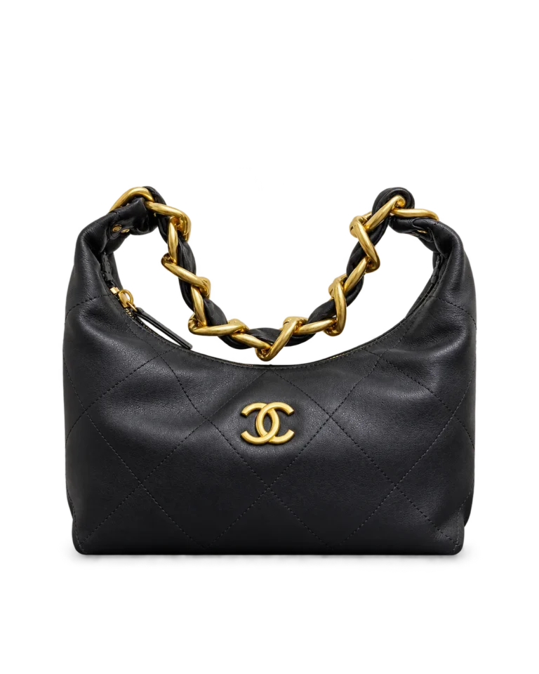 Black Quilted Chunky-Chain Hobo Bag — main view