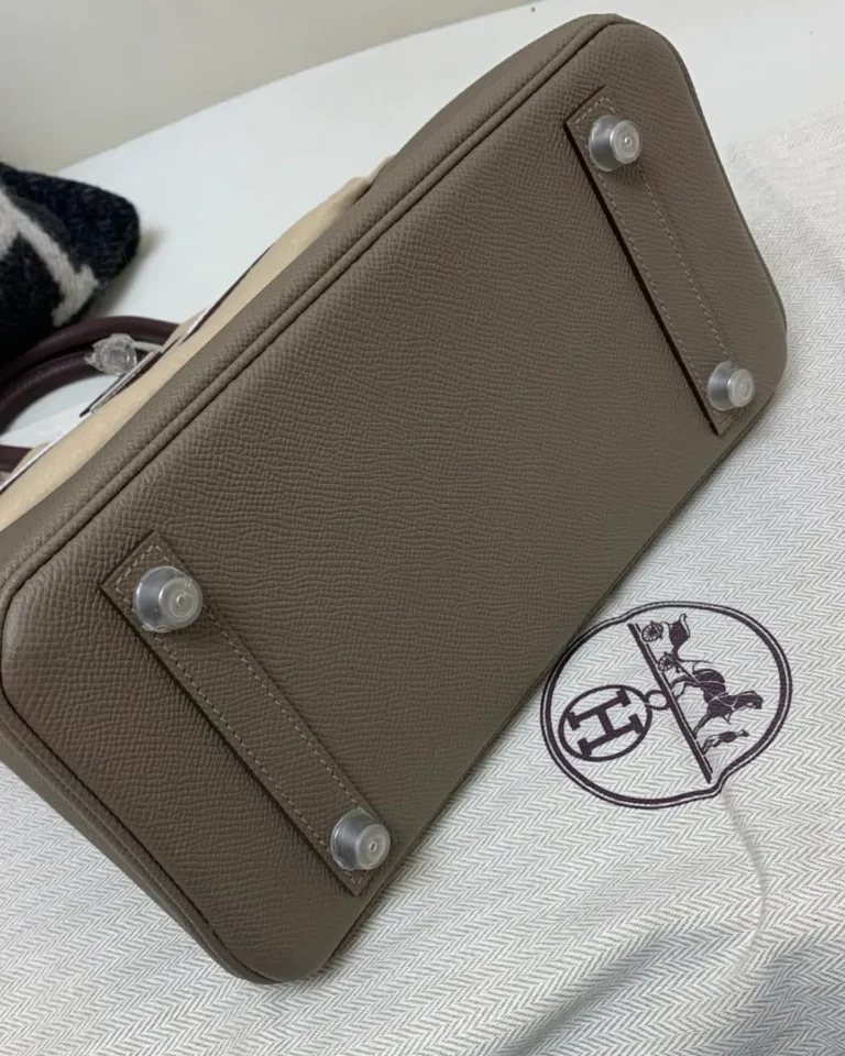 Taupe Burgundy White Top-Handle Bag — base view