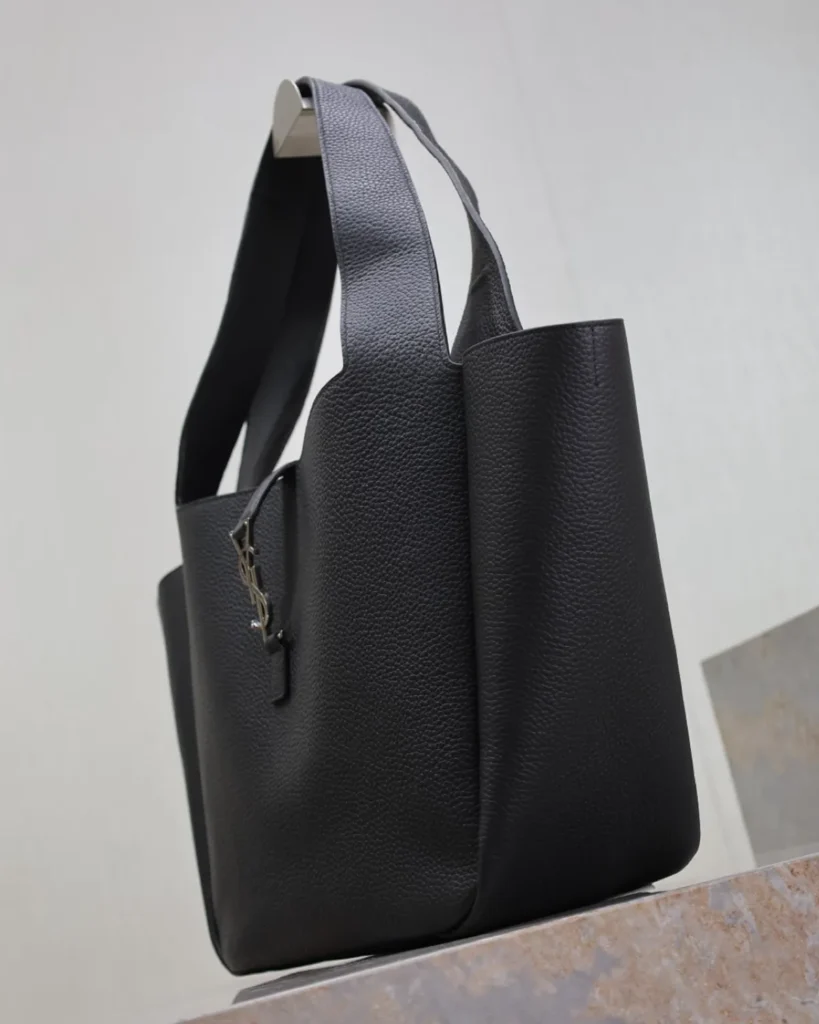 Black Grained-Look Wide Tote — side view