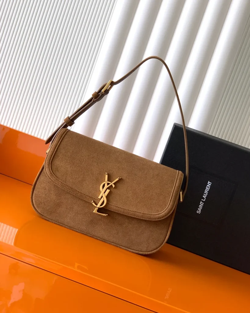 Tan Textured Curved-Flap Shoulder Bag — front view