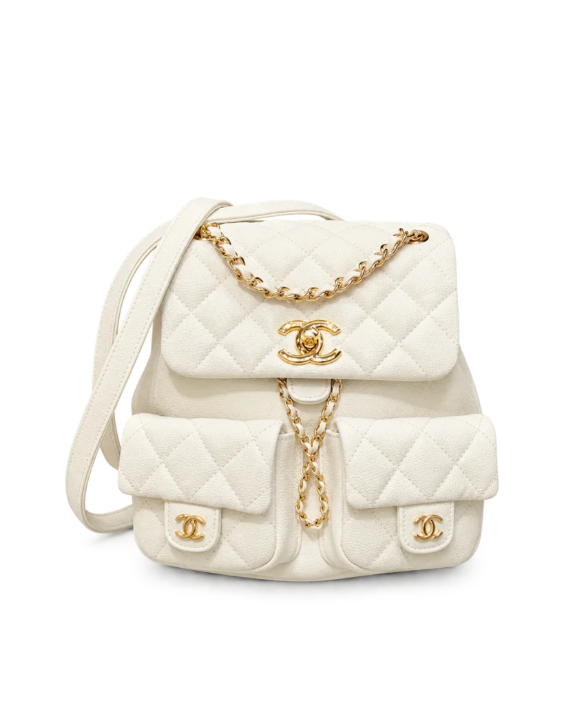 Ivory Quilted Twin-Pocket Backpack — main view