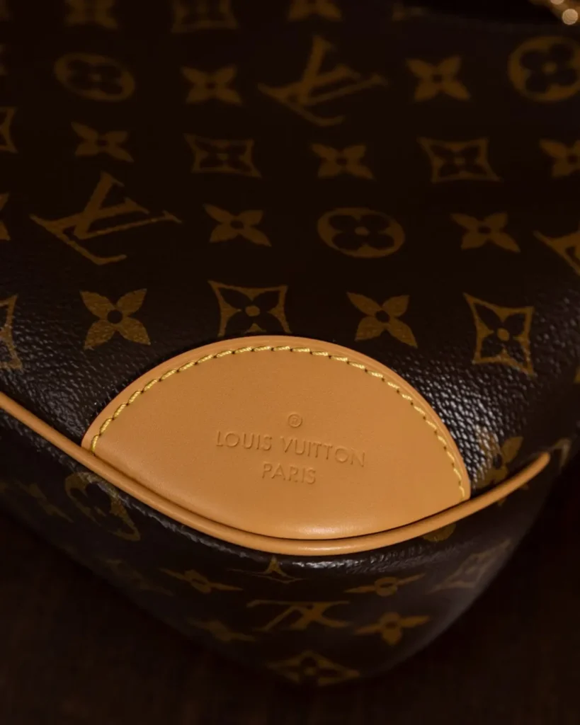 Brown Monogram Crescent Bag with Tan Corners — corner view