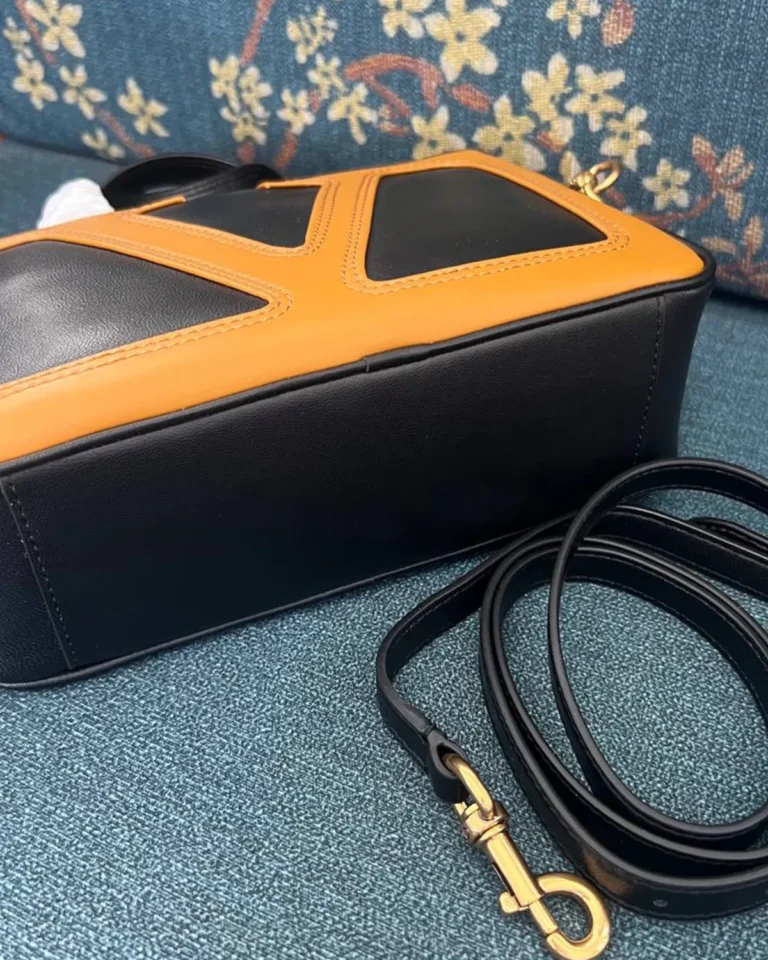 Black and Tan V-Panel Zip Top-Handle Bag — base view