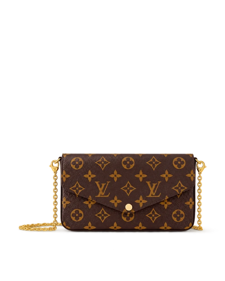 Brown Monogram Envelope Chain Pouch — upright front view
