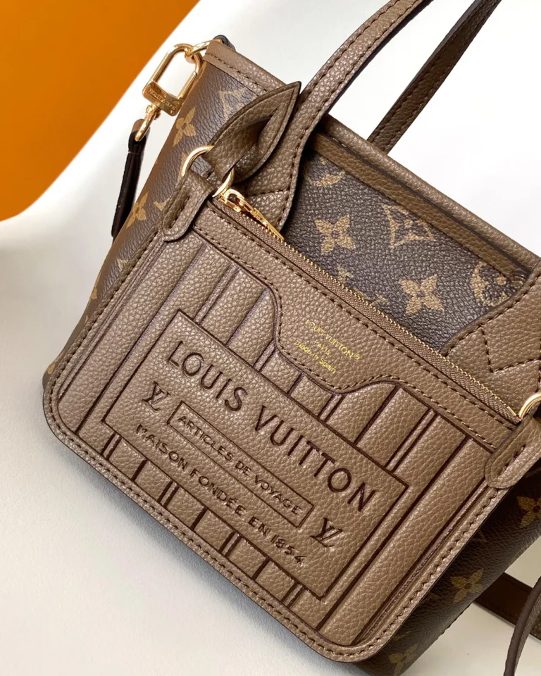 Brown and Taupe Monogram Mini Tote with Detachable Pouch