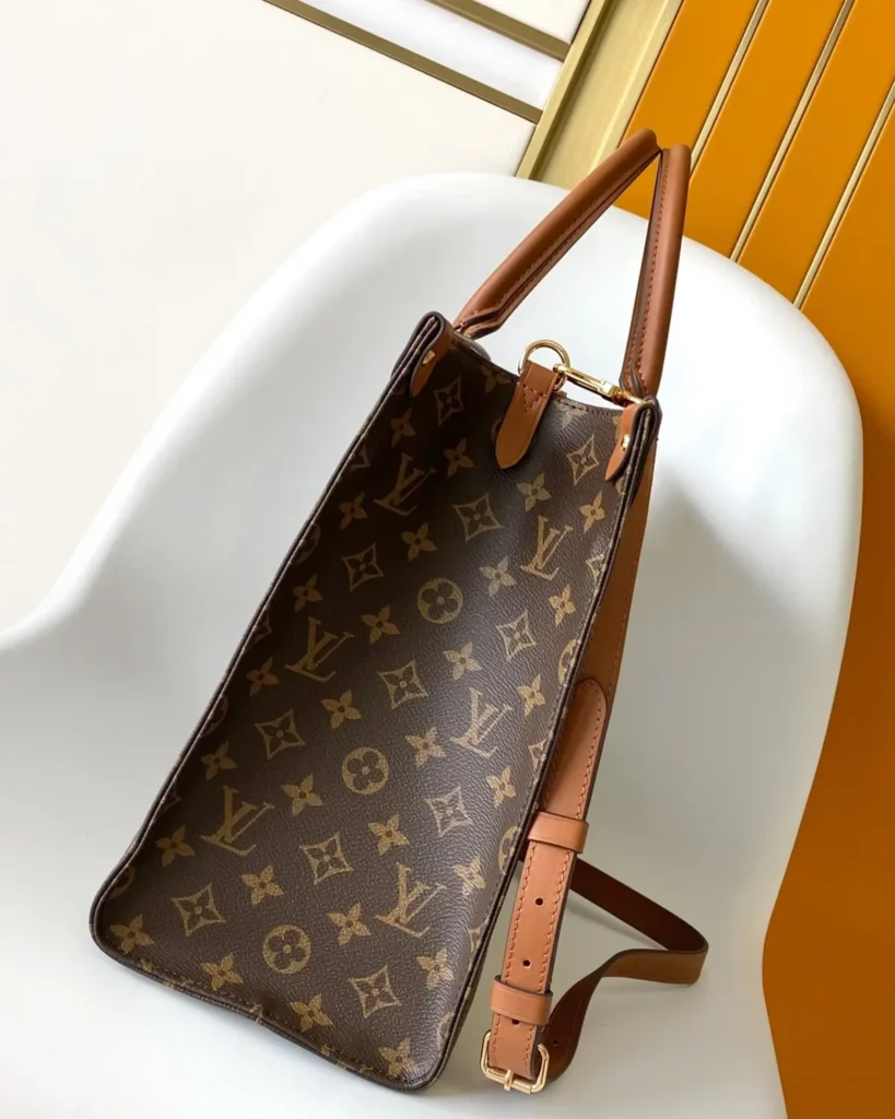 Brown Monogram Tall Tote — side view