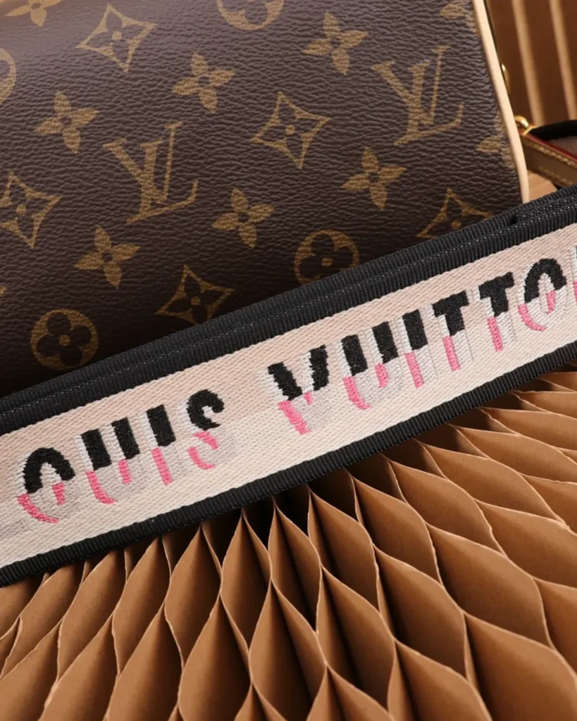 Brown Monogram Boston Bag with Wide Strap — strap detail view