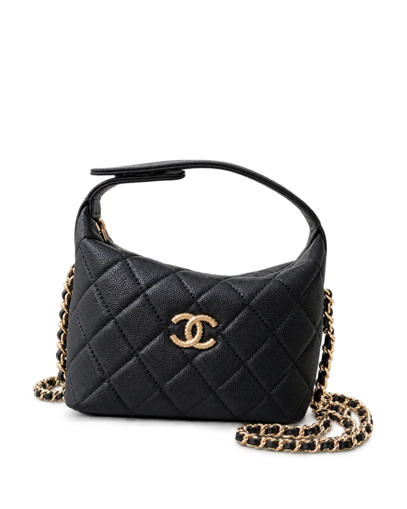 Black Quilted Short-Handle Shoulder Bag — upright front view