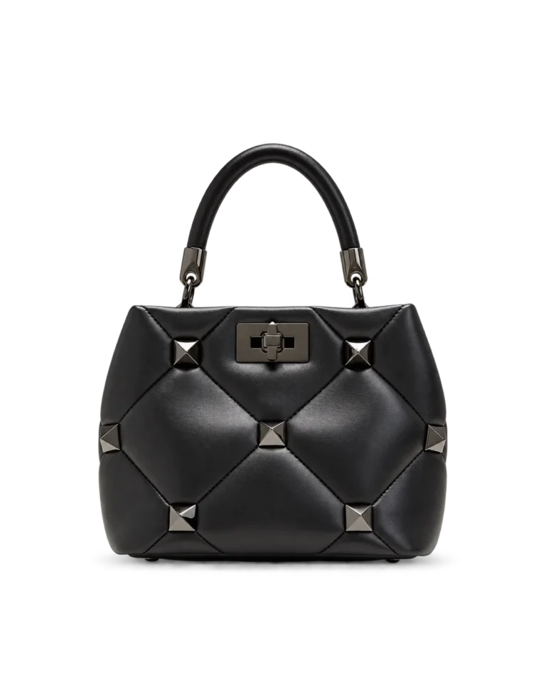 Black Diamond-Quilted Studded Top-Handle Bag — main view