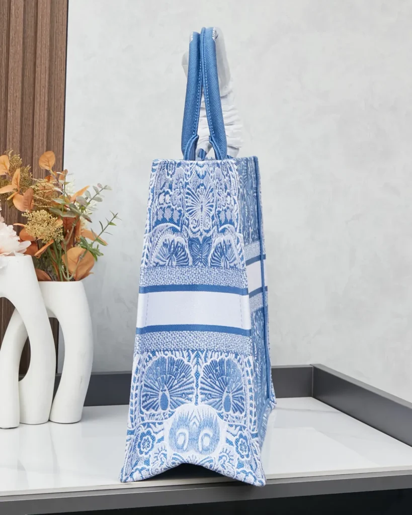 Blue Butterfly Pattern Tote — side view