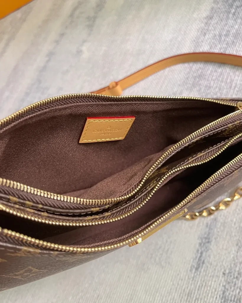 Brown Monogram Curved Zip Chain Pouch — interior view