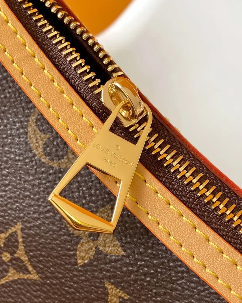 Brown Monogram Crescent Shoulder Bag — zipper view