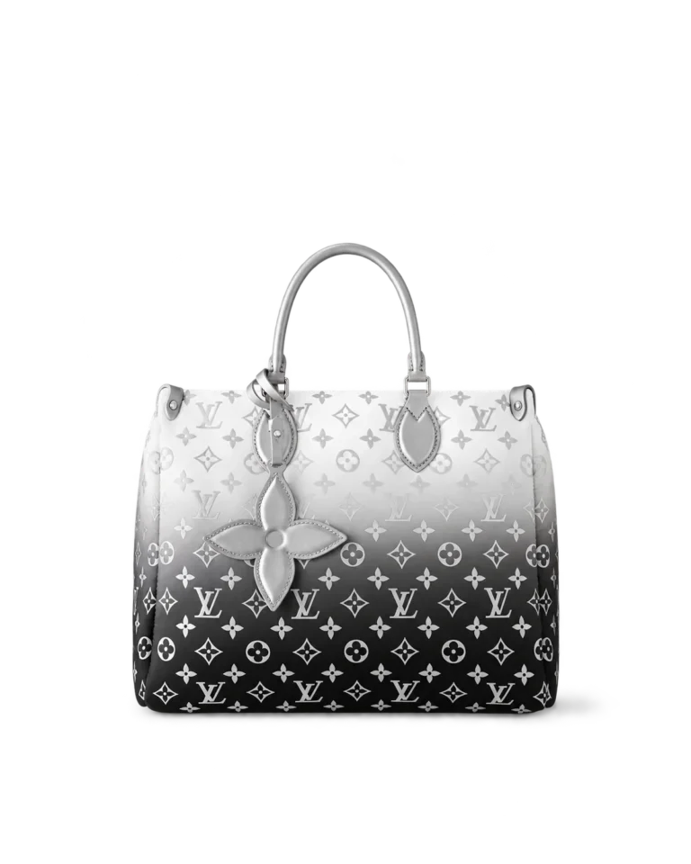 Silver-to-Black Monogram Flower-Charm Tote — main view