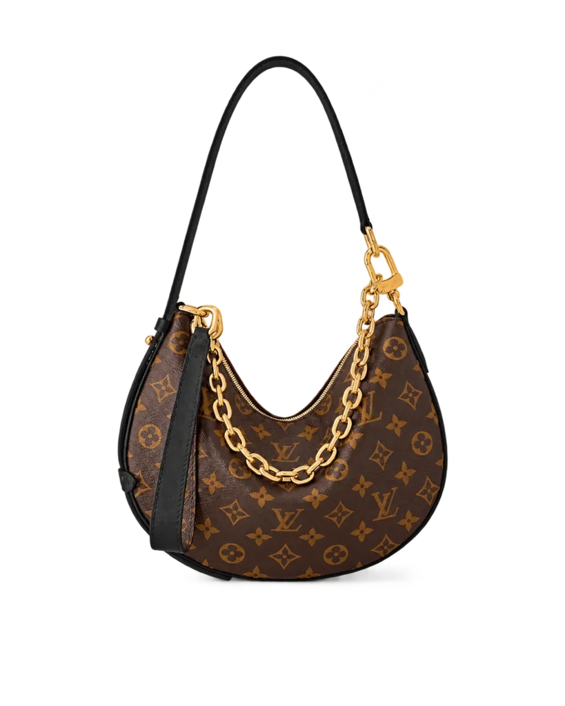 Brown Monogram Crescent Chain Hobo — upright front view