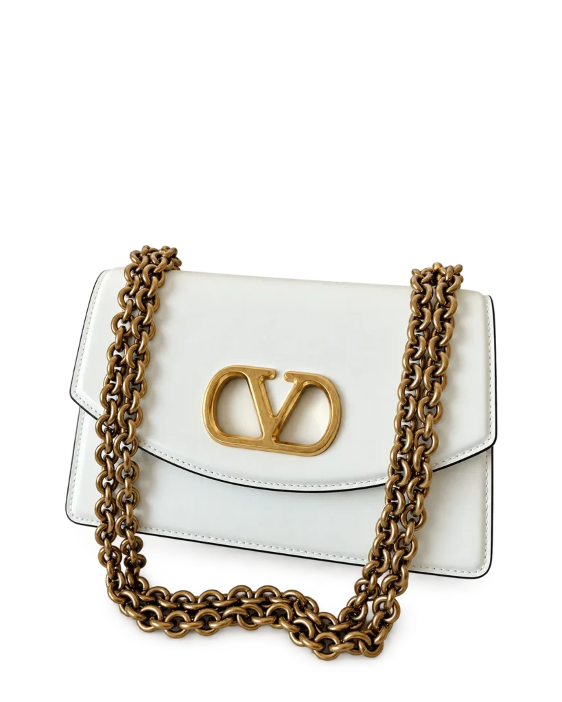 Ivory Curved-Flap Chain Shoulder Bag — main view