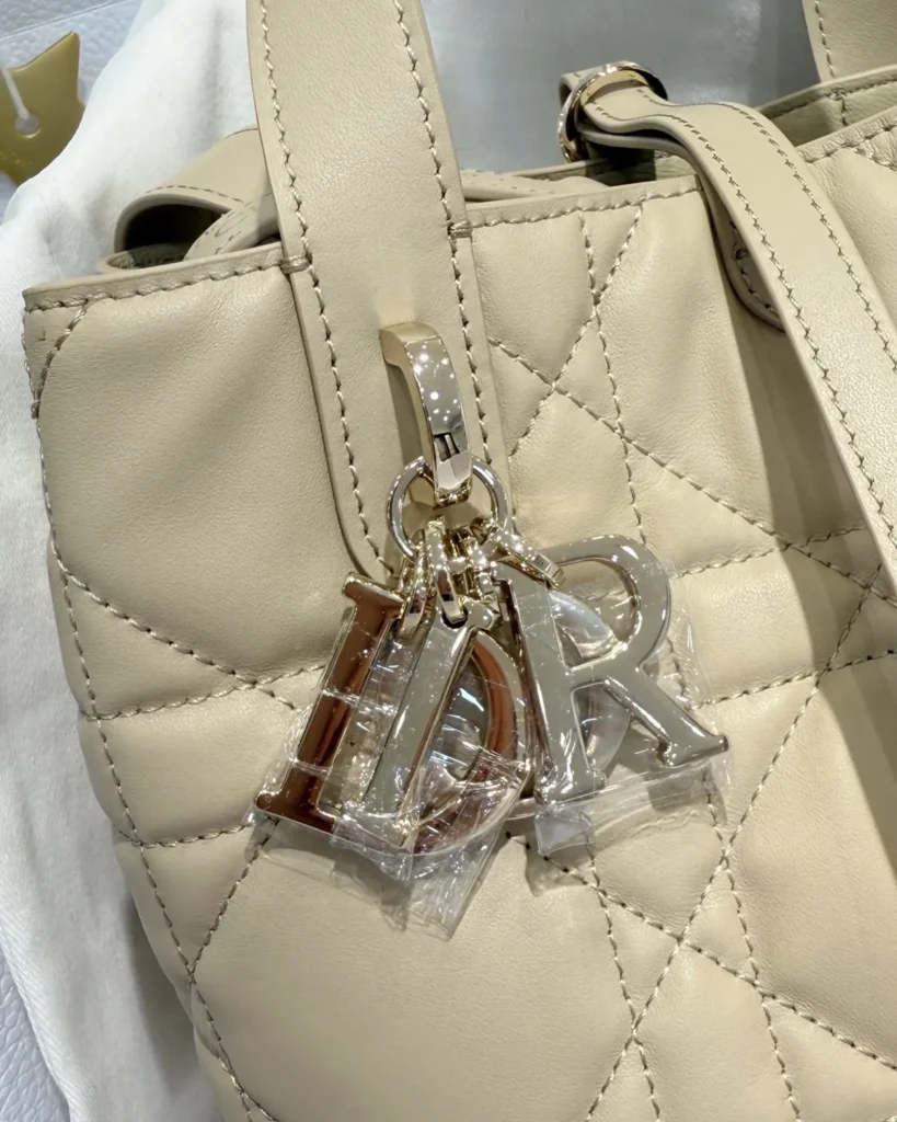 Sage Beige Vertical Quilted Tote — charms view