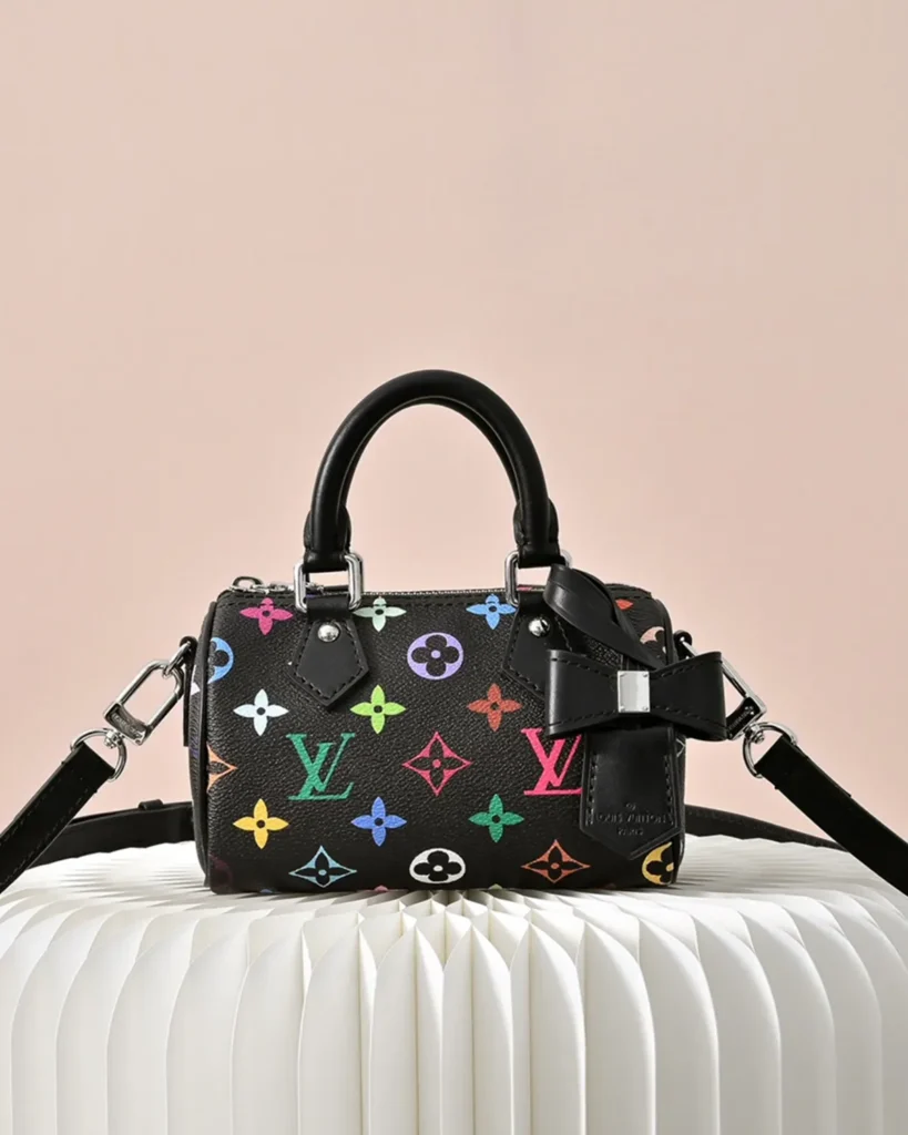 Black Multicolor Nano Speedy-Inspired Mini Bag — front view
