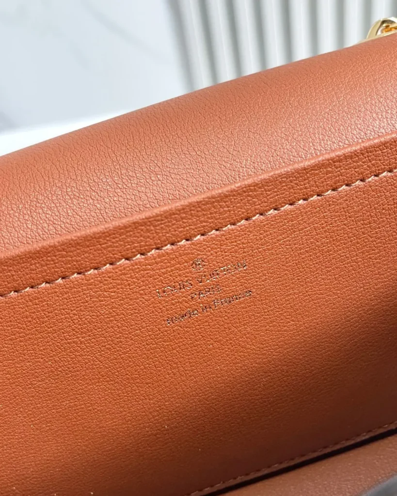 Brown Monogram Caramel Chain Flap Bag — interior label view