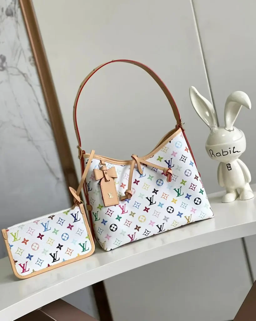 White Multicolor Monogram Bow Shoulder Bag — front view