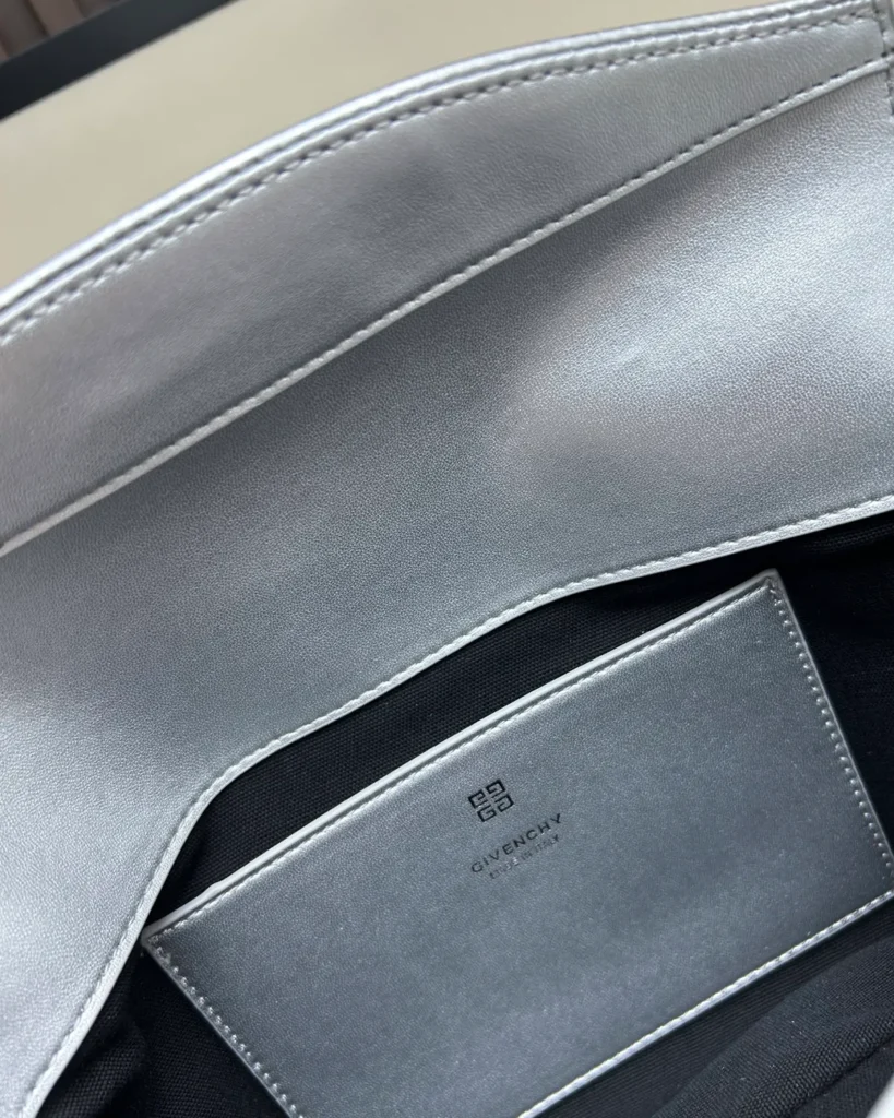 Silver Metallic Buckle Shoulder Bag — interior detail