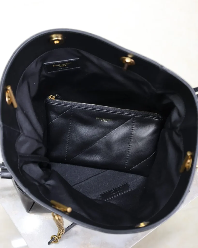 Black Geometric Side-Tie Shopper — interior view